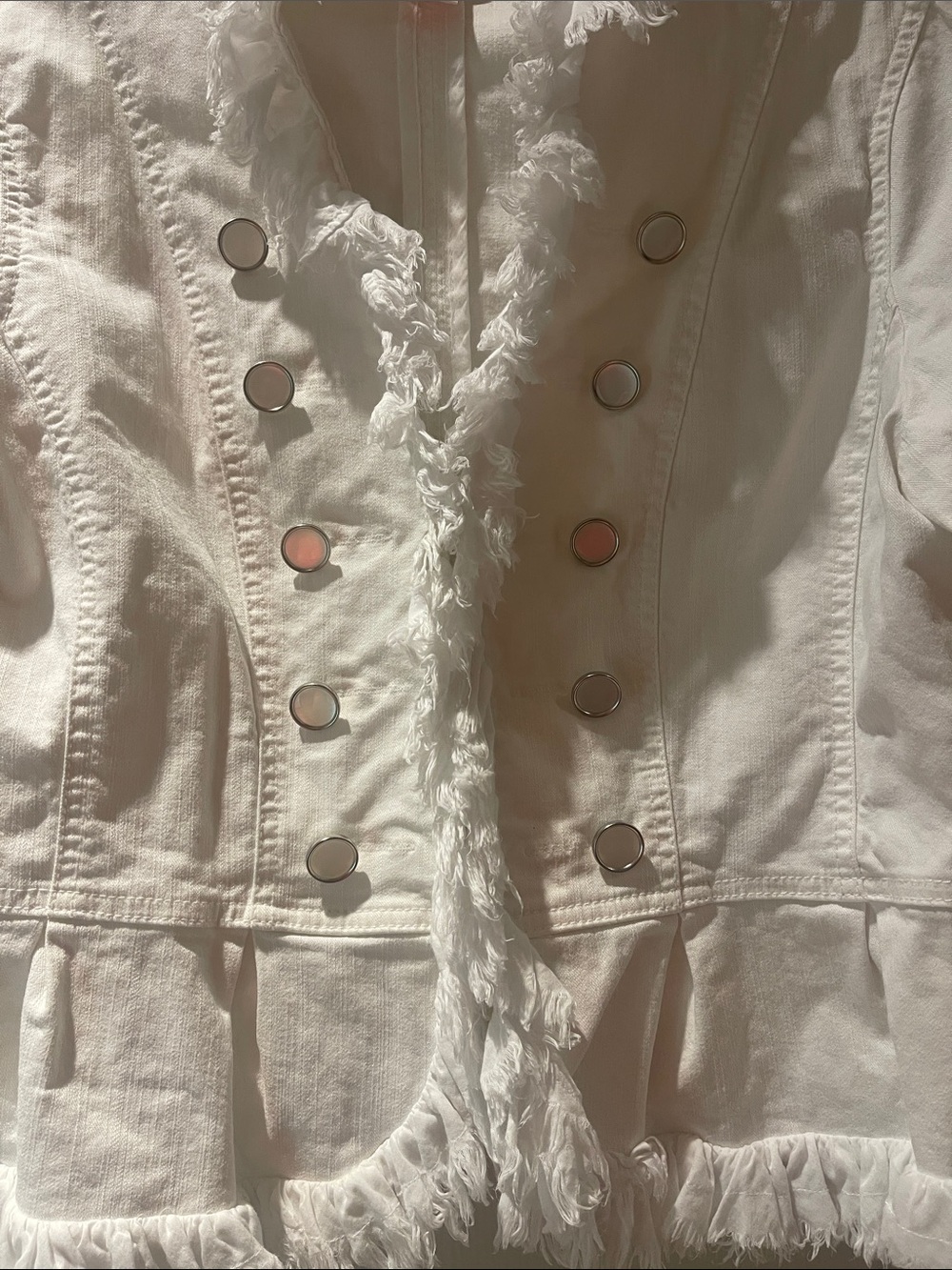 Ruby Rd. White Frayed-Trim Jean Jacket - Picture 4 of 5